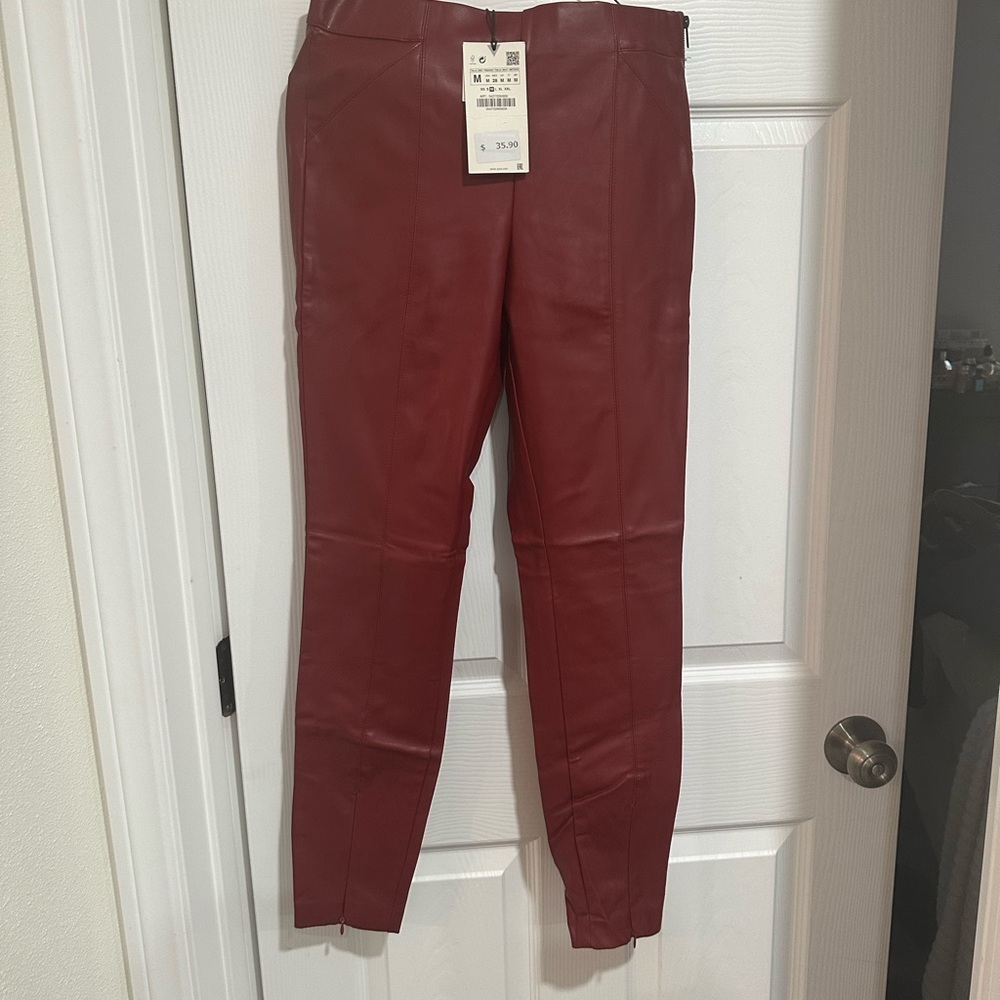 Zara Bold Red Leather Trousers‎